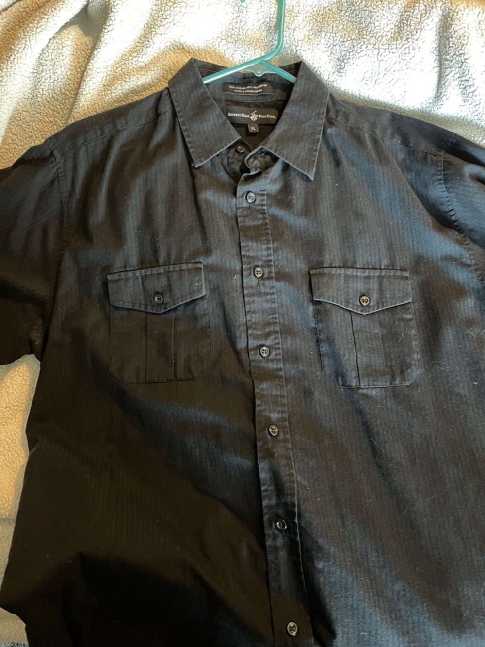 BEVERLY HILLS POLO XL Black Short-Sleeve Button-Up Shirt with Chest Pockets